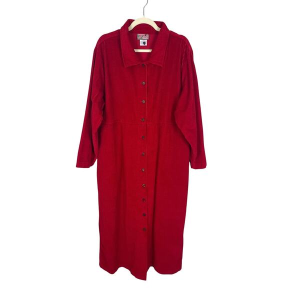 Vintage April Cornell Cotton Corduroy Button Front Shirt Dress Red Sz XL Holiday - Picture 1 of 12